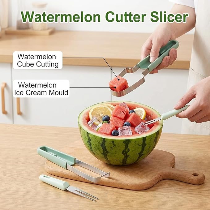 Watermelon Cutter, Watermelon Slicer Cutter Tool, 8-Piece Watermelon Tool Set with Fork, Easy Watermelon Slicing and Cutting