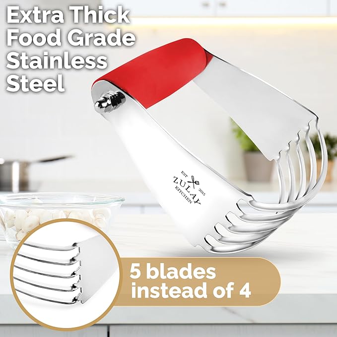 Zulay Kitchen Dough Blender Top Professional - Stainless Steel Pastry Cutter, Heavy Duty Dough Cutter With Blades, Pastry Blender And Butter Cutter - Pastry Cutter For Baking (Red)