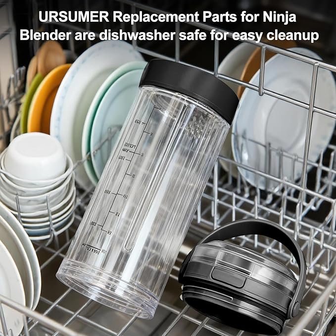 Ninja Blast Accessories 3pcs - Replacement Parts 18oz Blending Vessel Cup & Vessel Cap & Sip Lid with Carry Handle, Compatible with Ninja Blast Portable Blender BC100 Series and BC151 Series Black