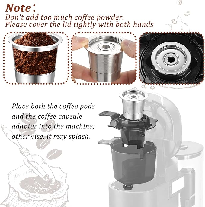 Reusable K Cups and Coffee Pods for Ninja Coffee Maker PB051 & CFP101/PB041, 304 Stainless Steel Reusable K Pod Permanent K Cups Filters Compatible with Ninja Coffee Maker, Coffee Accessories