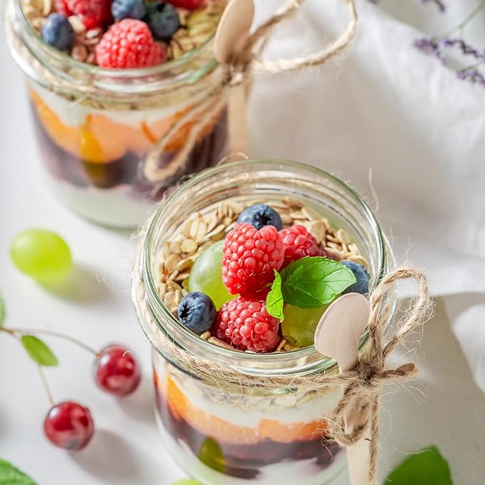 SHOWIN Overnight Oats Containers with Lids, 16oz Glass Jars with Lids 4 pcs, Milk White, Wide Mouth Mason jars for Salad, Yogurt, Snacks, Meal Prep