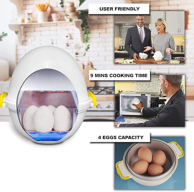 Eggpod by Emson Egg Cooker Wireless Microwave Hardboiled Egg Maker, Cooker, Egg Boiler & Steamer, 4 Perfectly-Cooked Hard boiled Eggs in Under 9 minutes As Seen On TV