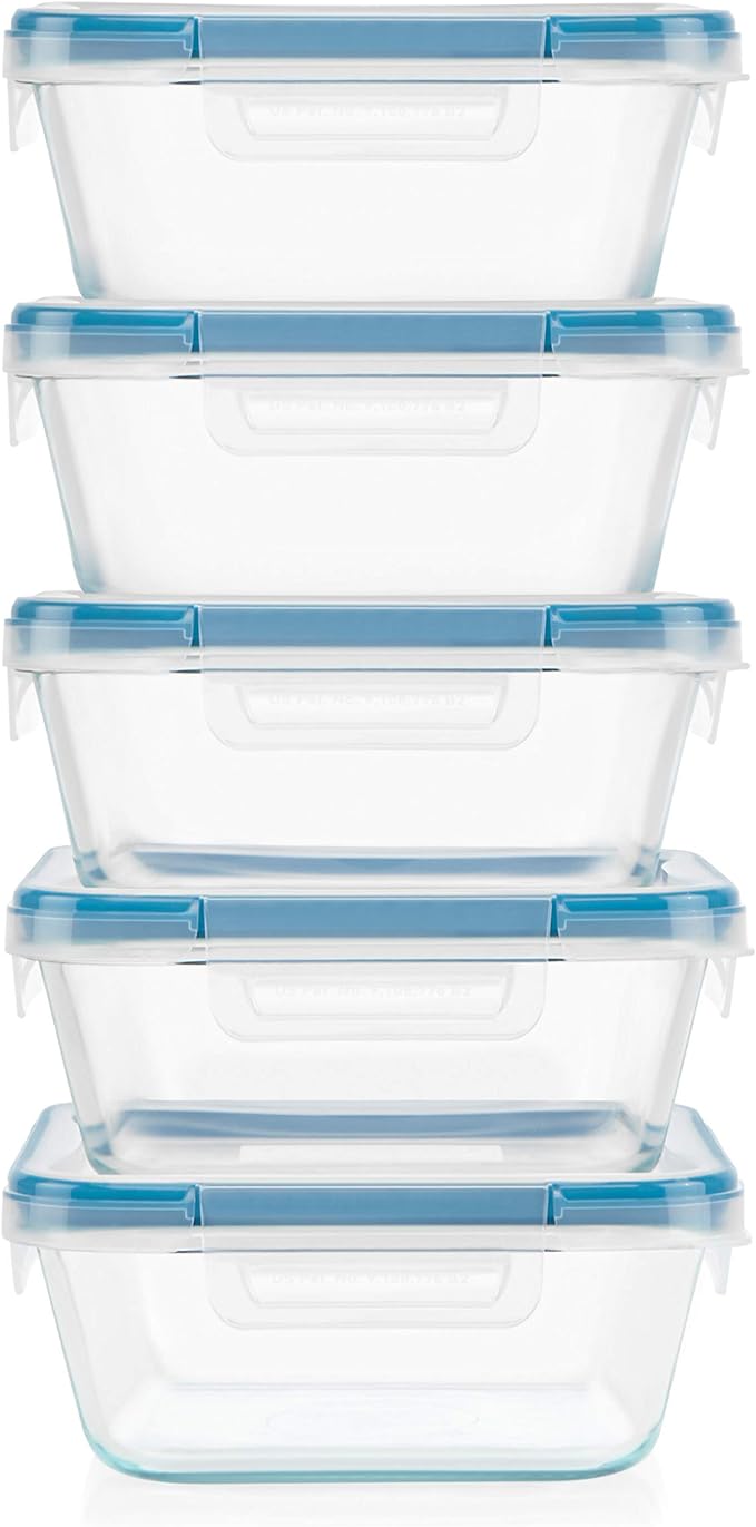 Snapware Total Solutions (10-Pack, 4 Cup) Glass Food Storage Containers Set, Airtight & Leakproof Locking BPA-Free Lids, Freezer Dishwasher Microwave Safe