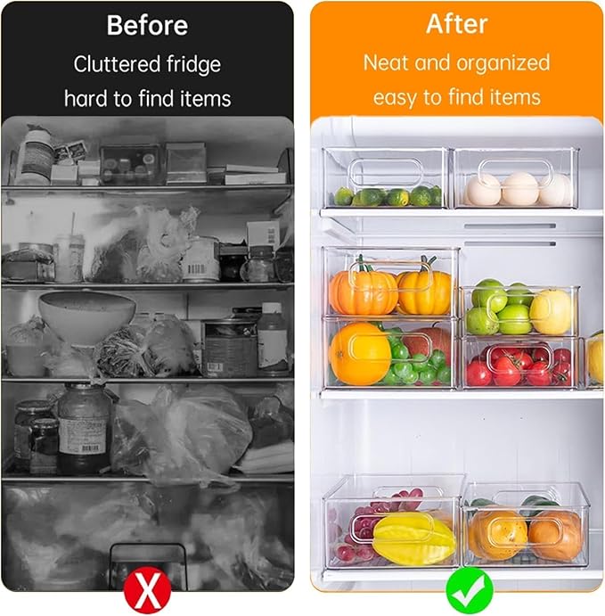 3 Pack Refrigerator Organizer Bins, 3 Sizes Stackable Clear Pantry Storage with Handles for Fridge, Freezer, Shelves, Drawer, Snack Organizer for Home & Kitchen