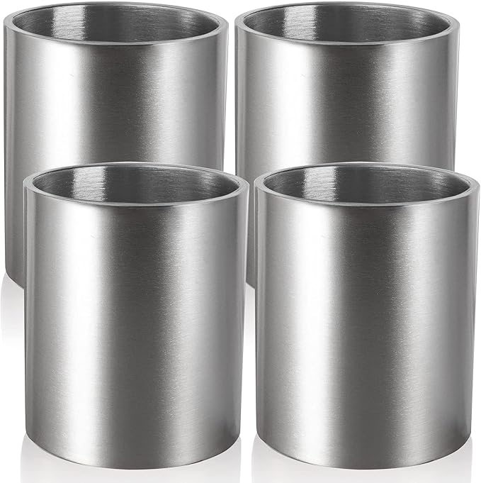 ZEAYEA Set of 4 Stainless Steel Whiskey Glasses, 10 oz Double Wall Tumblers, Unbreakable Old Fashioned Metal Drinking Cups for Beverages, Cocktails, Beer, Great Gift for Men and Whiskey Lover