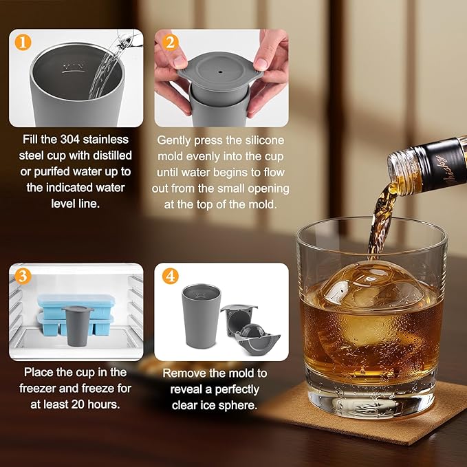 Clear Ice Cube Maker for Whiskey & Cocktails, Non-BPA Premium Silicone Ice Cube Molds, Easy-Release Sphere Ice Maker (1 PACK)