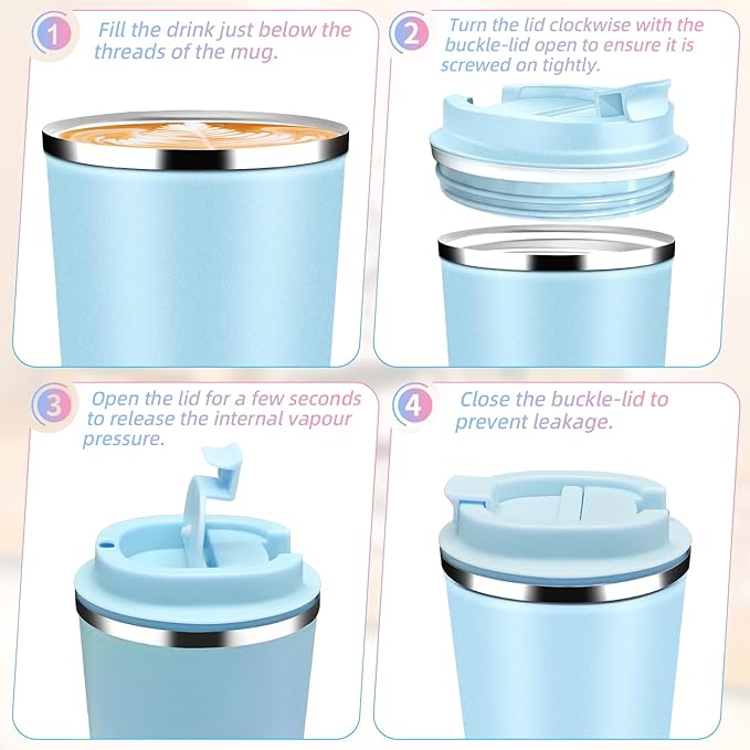 Insulated Travel Coffee Mug Reusable Coffee Tumbler Cup with Flip Lid Leak Proof Spill Proof for Office School Party Camping Hot and Cold Drink,Stainless Steel 17oz (Light Blue)