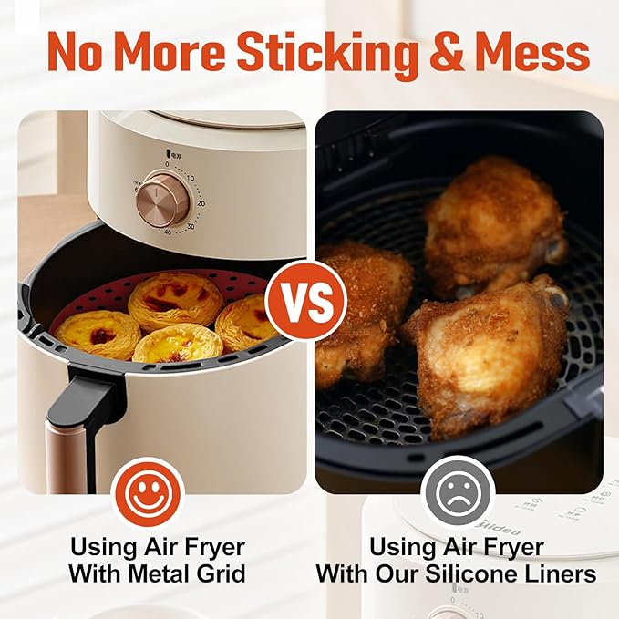 Air Fryer Silicone Liners,3 Pack Reusable Food-Grade Silicone Mat, Non-stick Heat Resistant Air Fryer Accessories (L-Rotundity)