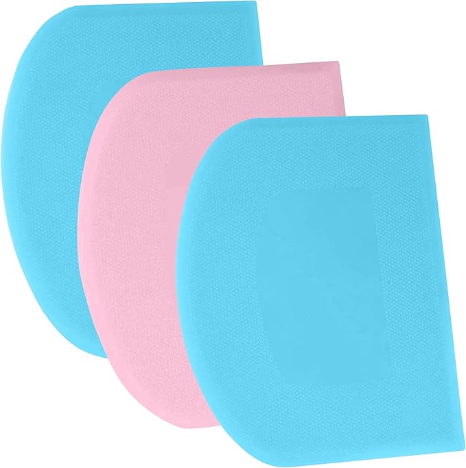 SURDOCA Dough Scraper Bench Scraper - 3P 14.2x8.5" Plastic Flexible Bowl Scraper, Sharp Edge & Angles Cake Scraper. Non-Slip Bakeware Decorating Tools Sculpting & Modeling Tools - Blue+Pink+Blue