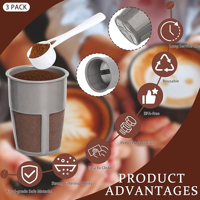 Podoy K400 Reusable Coffee Filter Inner Compatible with Keurigg My K Cup 2.0 K250 K300/350/375 /450/475 Grey Universal Reusable Filter with Coffee Spoon