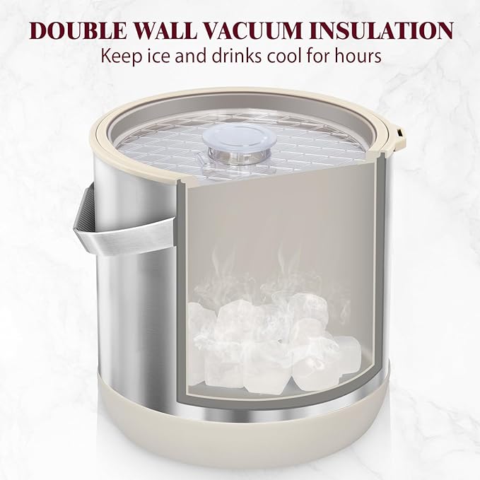 6.8L/7QT Insulated Ice Bucket with Lid & Scoop,Double-Wall Ice Bucket for Parties,Cocktail Bar(White)