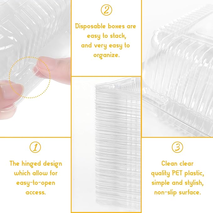Qyyiguf 200 PCS Clear Plastic Square Hinged Containers,Disposable To Go Containers with Lids,Clamshell Food Containers for Sandwiches,Dessert,Cakes,Cookies,Salads,Pasta(5.3x4.7x2.8 In)