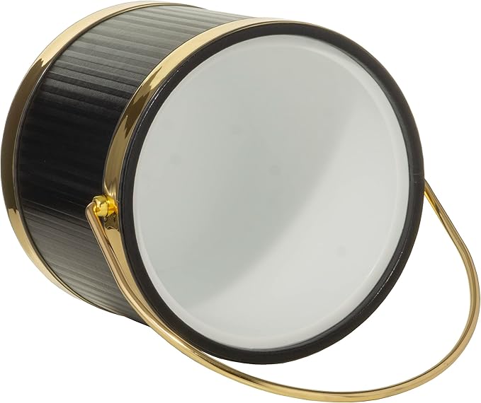 Made In USA Metallic Deco Collection Double Walled Insulated Ice Bucket With Ice Tongs (3-Quart, Black & Gold)