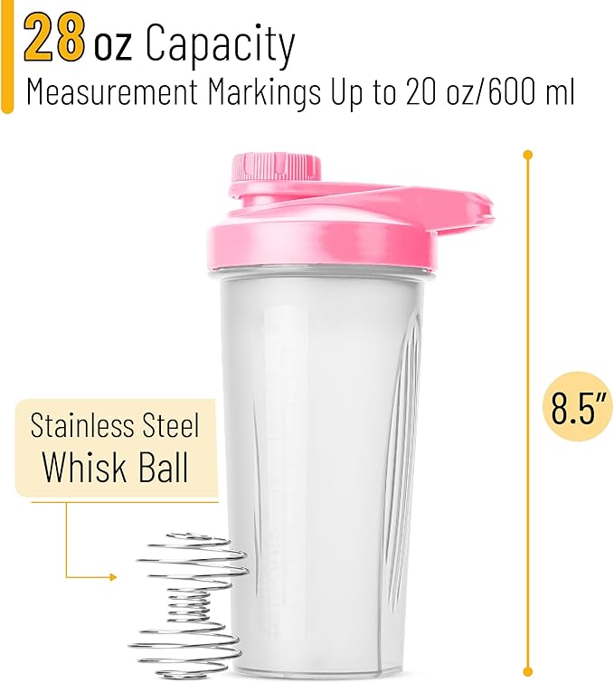 Mr. Pen Shaker Bottles - 28 oz, Pink Protein Mixer Bottle with Whisk Ball, Shaker Bottles for Protein Shakes