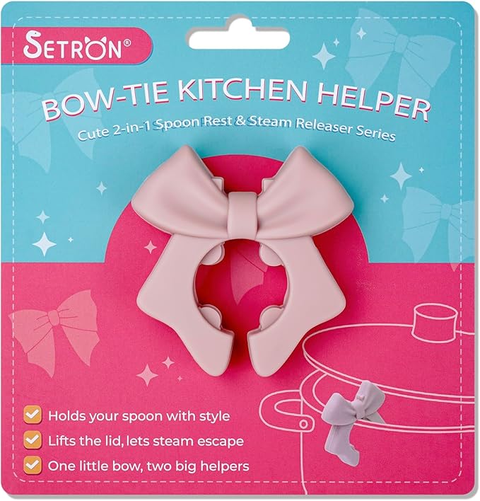 Bow Spoon Holder Cute Spoon Rest for Stove Top, Steam Releaser & Lid Lifter – Heat Resistant Silicone Cooking Gadget, Cute Kitchen Accessories, Gift for Home Cooks