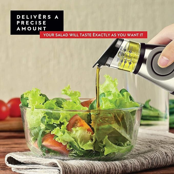 DWËLLZA KITCHEN Olive Oil Dispenser Bottle For Kitchen & Sprayer For Cooking - Glass 17 Oz. Cooking Oil/Syrup Dispenser With Measurements & 6 Oz. Spray Bottle Set