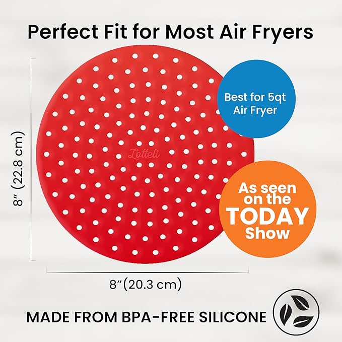 Reusable Air Fryer Liners 3 Pack for 5-7QT Fryers - 8" Round Silicone Air Fryer Liners - Easy to Clean Air Fryer Accessories - Non-Stick Parchment Paper Replacement