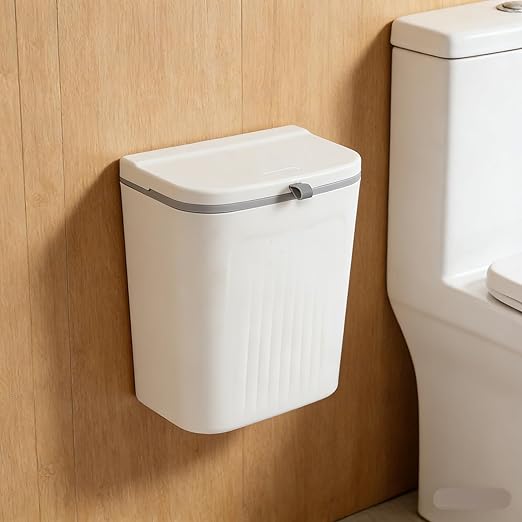 Zopnny Hanging Trash Can, 3.2 Gallon/12L Small Waste Bin with Lid for Kitchen Cabinet Door, Under Sink & Wall Mount Compost Bin, Food Waste Bin with Lid, 1 Pack White