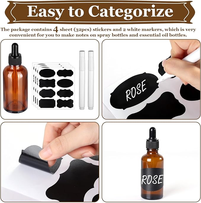 Sublaga Mini Spray Bottle, 24Pcs Spray Bottle & Essential Oil Bottle Kit with Dropper, Funnel, 4 Sheet Stickers, 2 Marker pen