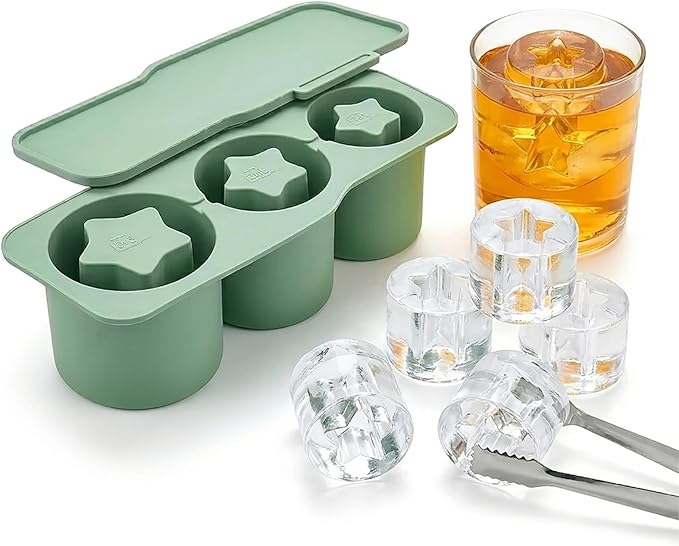 SpaceTime Ice Cube Tray for 30oz Tumbler Cups,Silicone Hollow Cylinder Ice Cube Mold with Lid,Reusable Large Ice Cubes Trays for Freezer Drinks,Whiskey,Cocktails & Juice,Easy Fill & Release (Star)