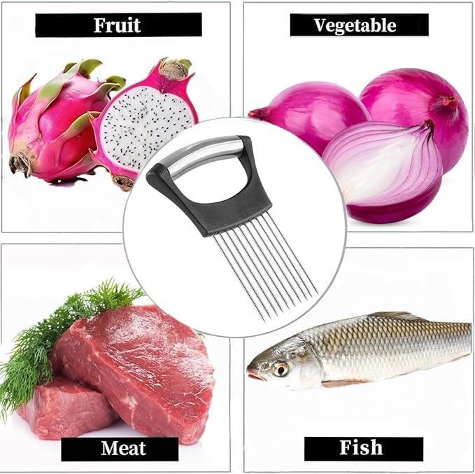 Onion slicer, lemon slicer, stainless steel onion cutter for slicing potatoes, onions, tomatoes, eggs, fruits, vegetables and meat, with protective cover (2)