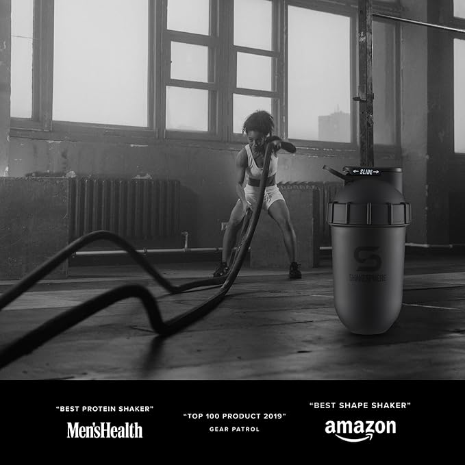 SHAKESPHERE Shaker Bottle - 24oz Leak Proof Protein Shaker Bottle for Pre Workout, Smoothie, and Powder Drink Mixes, No-Blade Mixer for Gym, BPA-Free, Easy Clean & Easy to Carry (Matte Black)
