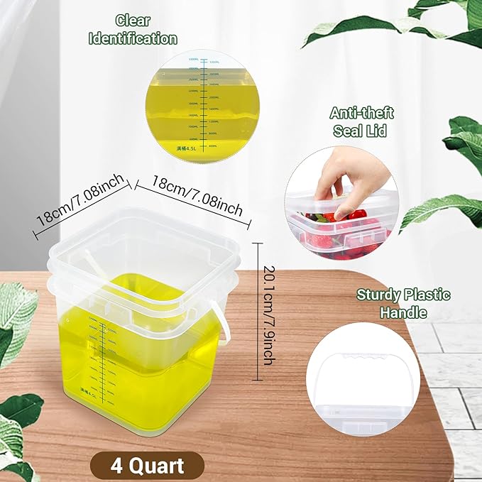 1 Gallon Square Food Storage Containers with Lids Clear Plastic Bucket 5 Pack Kitchen Storage
