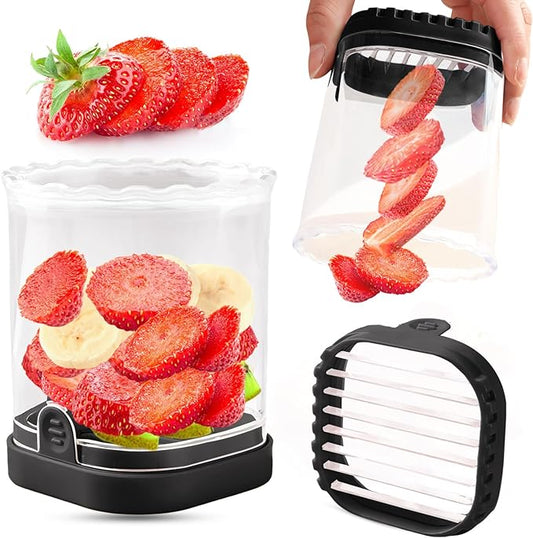 Creative Strawberry & Fruit Slicer - Detachable Cutter with Push Plate (Black)