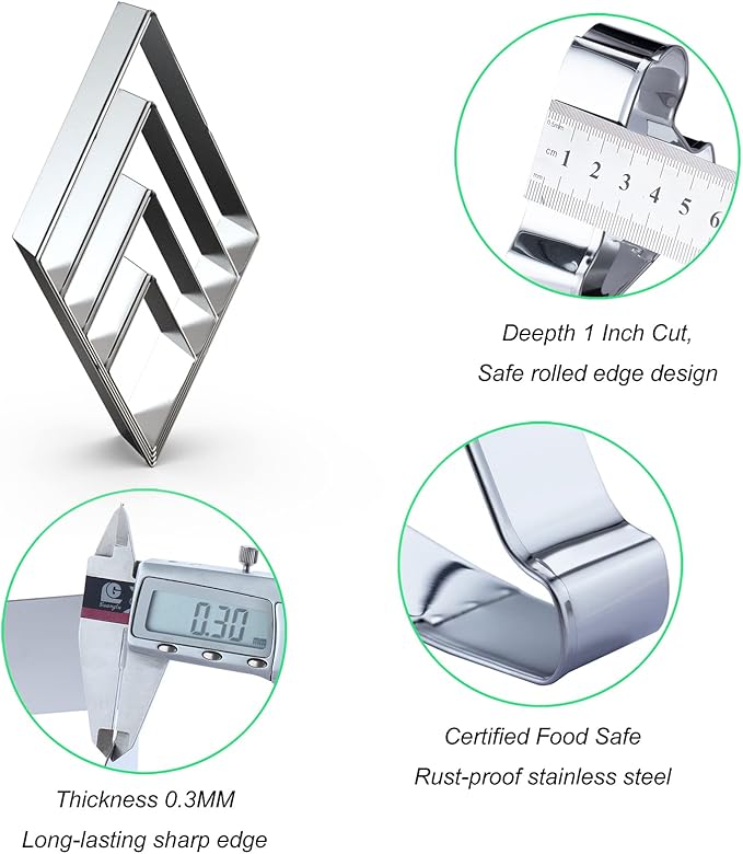 Rhombus Diamond Cookie Cutter Set - 4 Piece Assorted Sizes (5 Inch, 4 Inch, 3 Inch, 2 Inch) - Stainless Steel