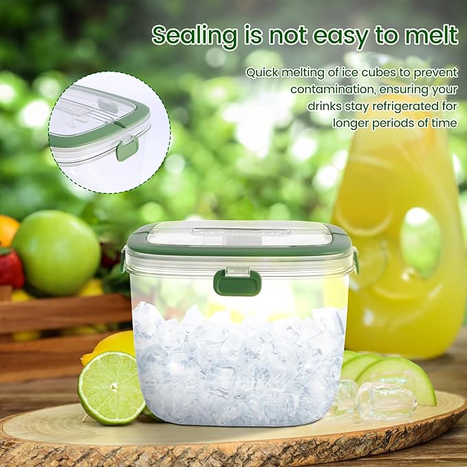 Ice Bucket with Lid and Tong Sealed,5L Ice Cube Bucket,Portable Ice Bucket Container Wine Bucket with Handle,Ice Storage Bin for Cocktail Freezer Bar Parties Barbeque Camping, Green