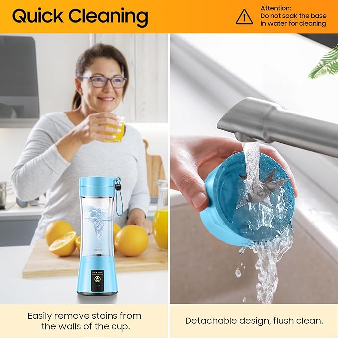 Portable Blender for Smoothies & Shakes - Cordless Blender with 380Ml Traveling Cup, 6 Stainless Steel Blades, BAP Free, Easily Making Fresh Juice for Office/Gym