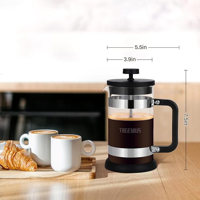 French Press Coffee Maker 21 oz, Cold Brew Heat Resistant Thickened Borosilicate Coffee Pot, Coffee Presses 600 ml, Tea and Frothed Milk Press (Black，21Ounce)