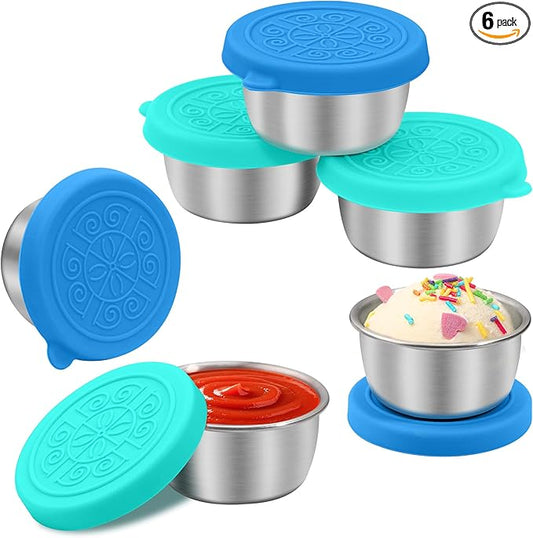 LIEMAND 6x1.6 oz Salad Dressing Container to Go, Leakproof Reusable Stainless Steel Small Container with Lid,Sauce Containers for Lunch box,Picnics,Travel,Office and Meal Prep