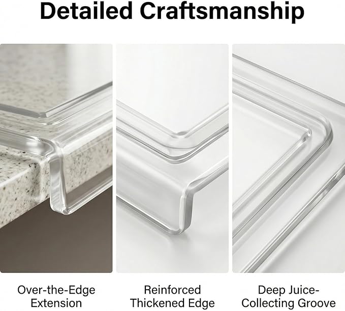 Acrylic Cutting Board with Counter Lip,17x13 Inch Clear Chopping Board, Non-Slip Ease to Clean Anti-Scratch Kitchen Cutting Boards with Lip for Countertop,Ideal for Food-Fruits,Bread,Vegetables Prep
