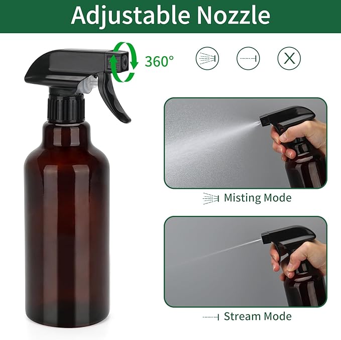 Cosywell Glass Spray Bottles 16.9oz/500ml 2 Pack Empty Spray Bottle for Cleaning Mist/Stream Heavy Duty Water Spraying Bottle for Cooking Solutions Essential Oils Hair Care(Brown)