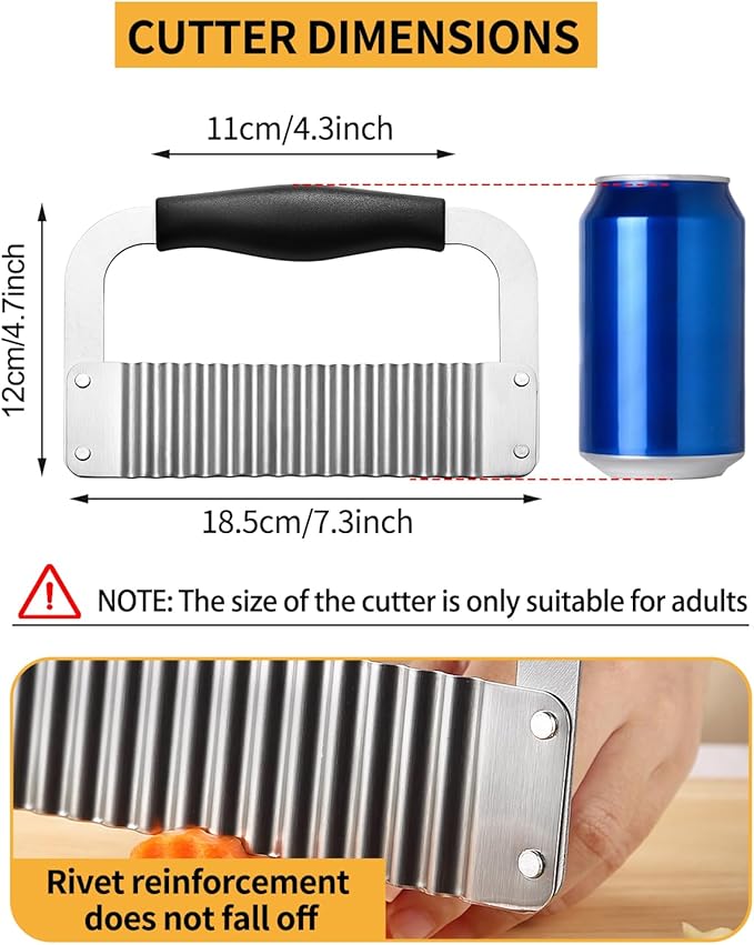 Crinkle Cutter Stainless Steel Potato Slicer Heavy Duty Wavy Crinkle Cutting Chopping Tools with Wooden Handle for Carrot Veggies (1, Black)