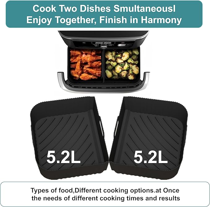 Silicone Air Fryer Liners Set 1x 10.4L + 2x 5.2L for Ninja Foodi FlexDrawer AF500UK, 3Pcs Reusable Dual Air Fryer Liners for Cosori Twinfry 10L, BPA-Free Heat-Resistant Air Fryer Accessories