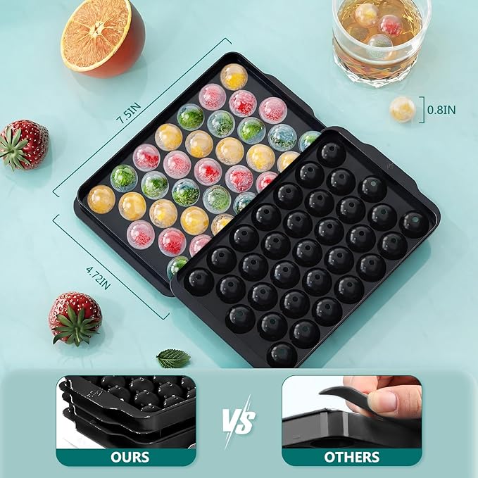 Optish Ice Cube Tray with Lid and Bin, 3 Pack Ice Trays for Freezer, 99 Pcs Round Ice Cube Mold, Ices Maker Bucket with Scoop for Cocktail, Coffee, Rv Accessories, Easy to Release (0.8 inch, Black)