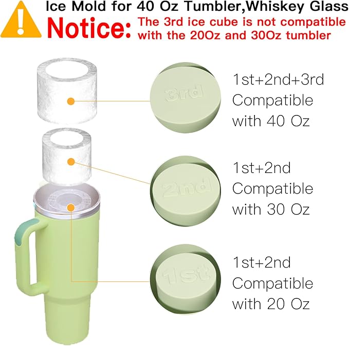 Ice Cube Tray for Tumbler Cup 30Oz-40Oz, 3 Pcs Silicone Cylinder Ice Mold with Lid and Bin for Freezer, Easy Fill and Release Ice Maker for Whiskey, Cocktail BPA-Free (Pink, 40Oz-Type1)