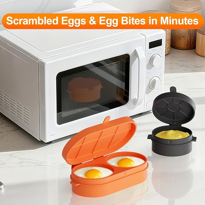 Microwave Egg Bite Maker, Egg Cooker Microwave For Breakfast Sandwich, Egg Maker For Scrambled Eggs, Safe for Oven Air Fryer, Dishwasher-Safe Grey