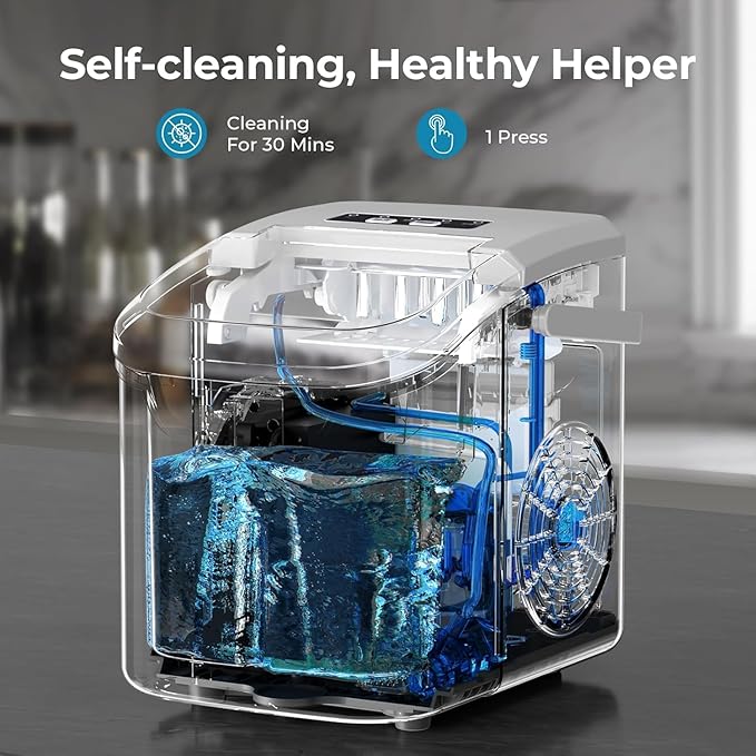 Antarctic Star Countertop Ice Maker,26Lbs/24H,9 Cubes in 6 Mins,Portable Ice Machine with Ice Scoop and Basket,2 Sizes of Bullet Ice Cube for Home Kitchen Office Bar Party, Grey
