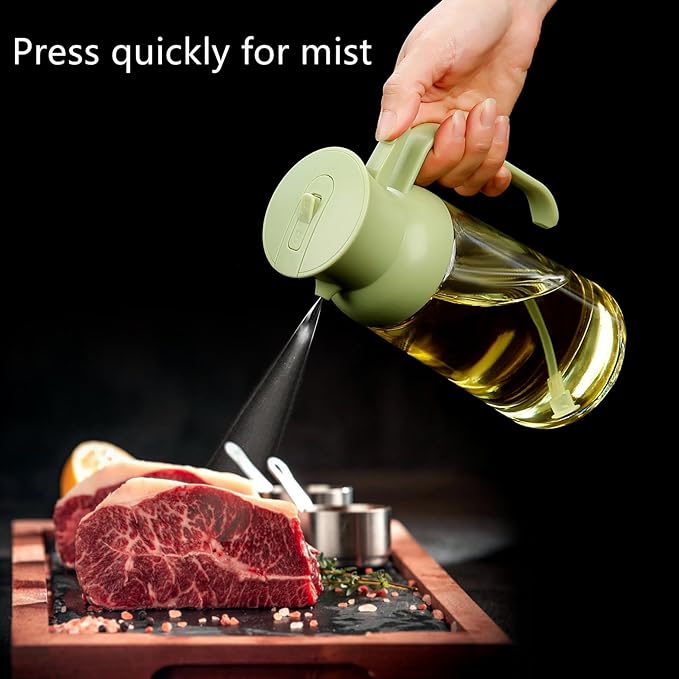 Oil Sprayer for Cooking,2 in 1 Glass Olive Oil Sprayer and Oil Dispenser19oz Oil Spray Bottle (Green)
