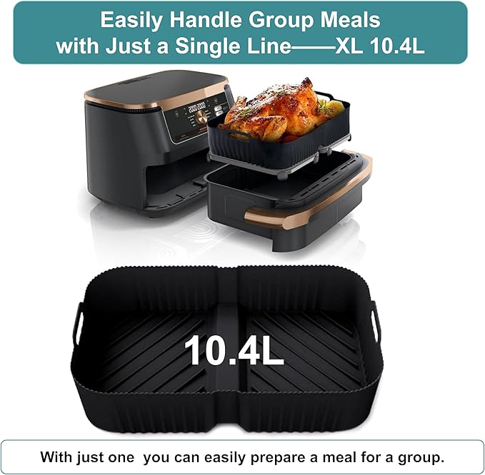 Silicone Air Fryer Liners Set 1x 10.4L + 2x 5.2L for Ninja Foodi FlexDrawer AF500UK, 3Pcs Reusable Dual Air Fryer Liners for Cosori Twinfry 10L, BPA-Free Heat-Resistant Air Fryer Accessories