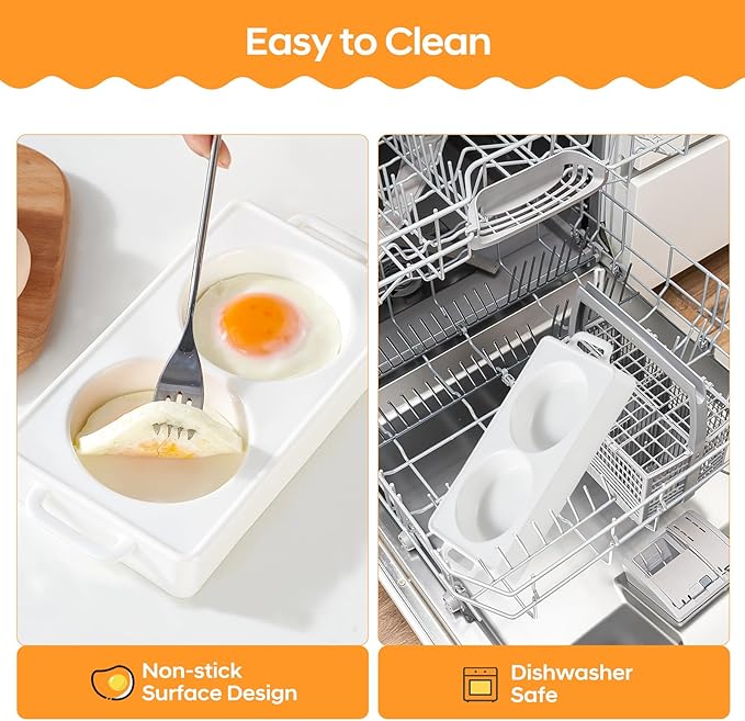 EliteVibe Ceramic Microwave Egg Cooker, BPA-Free Non-Stick Non-Toxic & Heat-Resistant Quick Cooking Egg Maker, Dishwasher Safe