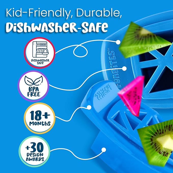 FUNBITES Crustless Sandwich Cutter for Kids Lunch (2-piece set), Uncrustable Sandwich Cutter, Bite-Size Food Cutter for Toddlers, Bento Box Accessories, BPA-FREE Dishwasher Safe, Blue Triangles 1pk