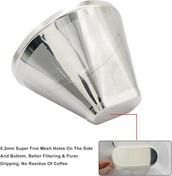 Reusable Cone Coffee Filters, 2 Pack Stainless Steel Replacement Filters for Coffee Maker & Coffee Bar Brewer, Durability Universal Fit Permanent Filter