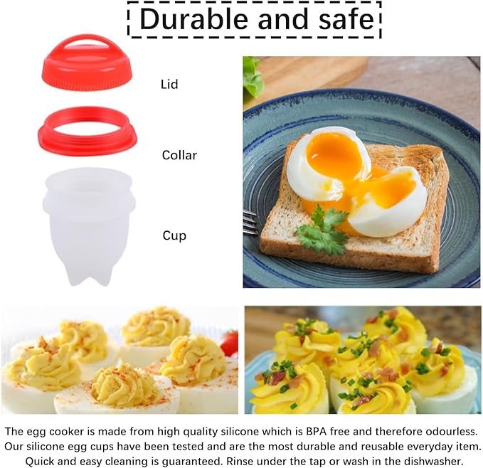 6 Pcs Egg Cooker, Silicone Non-stick Egg Boiler, No Shell Egg Cook Cups, Fast Poaching Egg for Breakfast