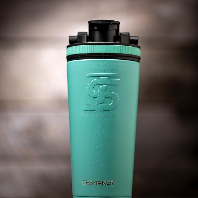Ice Shaker Insulated Stainless Steel Shaker Bottle | 26oz, Mint | Cold for 30+ Hours | Insulated Cup with Twist-on Agitator | Odor-Free Bottle for Protein Shakes, Water, Smoothies, Cocktails