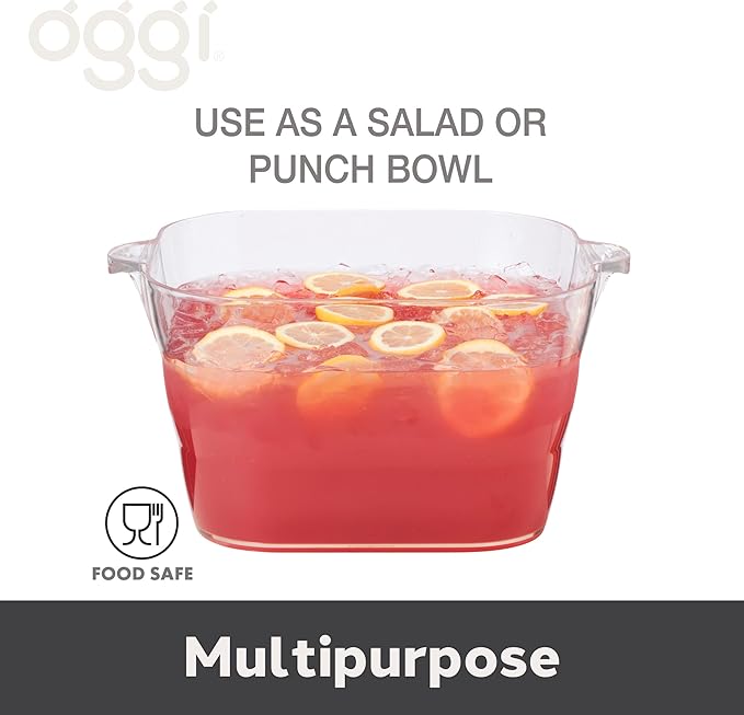 OGGI Acrylic Square Party Tub - Clear Beverage Cooler w/Handles, Wine Cooler, Beer Chiller, Ideal Party Tubs for Drinks, Use Ice Tub for Indoor or Outdoor Bars, 16.75" x 14"