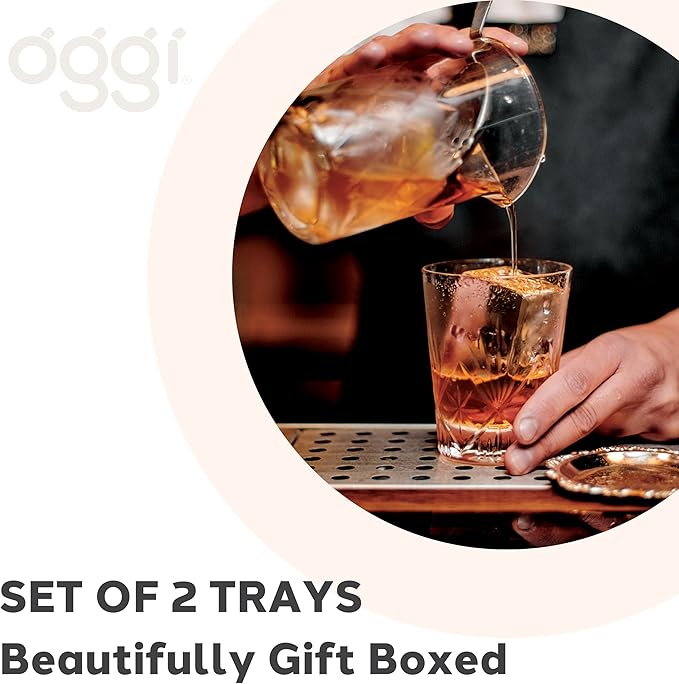 OGGI Ice Cube Tray, Pack of 2 Ice Cube Trays, Large Ice Cube Maker, Flexible 6 Cavity Silicone Ice Cube Trays for Freezer, Slow Melting Big Ice Cubes for Whiskey, Cocktails & Juices, BPA Free - Gray